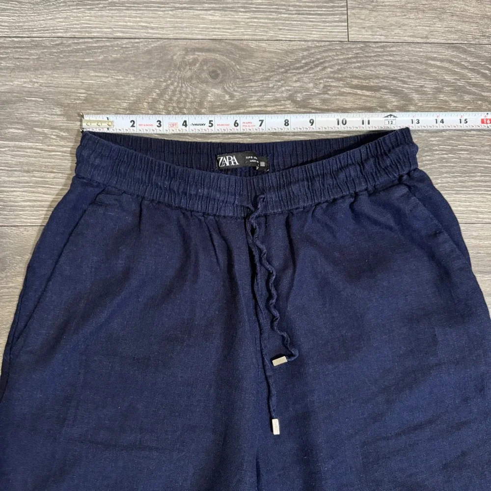 Zara Women Navy Blue Wide Leg Drawstring Elastic Waist Loose Fit Pants‎ Size S